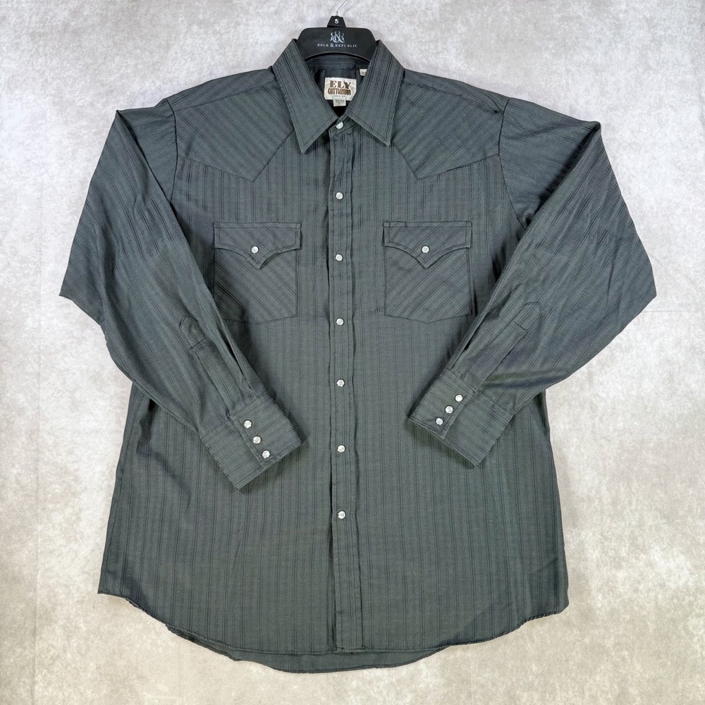 Ely Cattleman Shirt Men 16.5 34 Large Black Pearl Snap Long Sleeve Western Rodeo